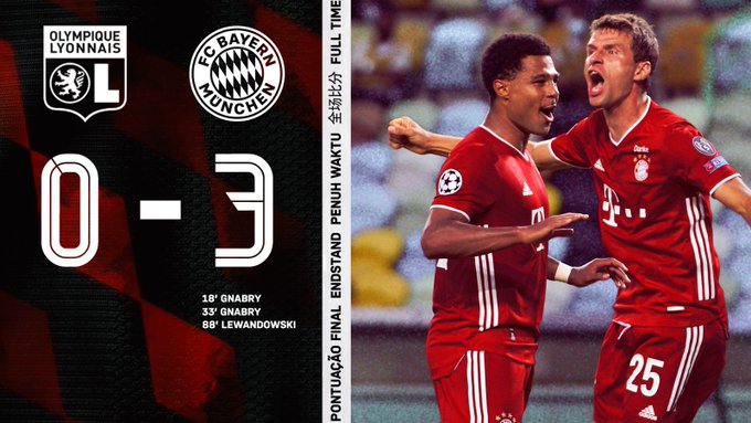 Lyon 0 Bayern 3: Gnabry and Lewandowski send dominant Munich to Champions League final against PSG