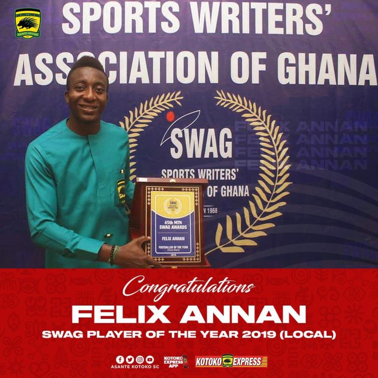 Kotoko goalkeeper Felix Annan picks top accolade at SWAG Awards