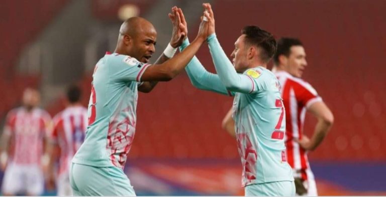 Andre Ayew’s last-minute goal secure victory for Swansea at Stoke City