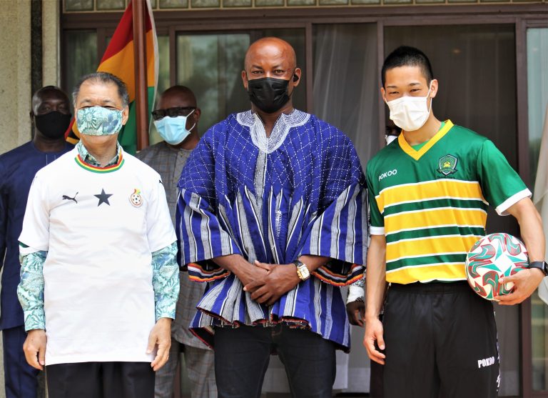 Embassy of Japan outdoors Ebusua Dwarfs’ Japanese striker  Jindo Morishita