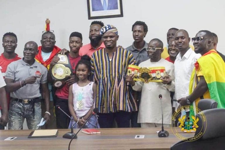 Joseph Awinongya Foundation presents title belt to Sports Minister