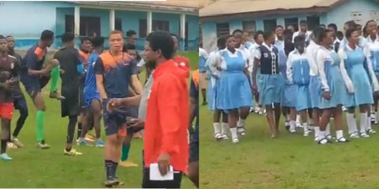 VIDEO: Students of Bechem PRESEC stop Bechem United from using training pitch
